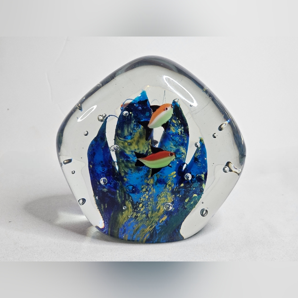 Art Glass Underwater Ocean Sea Reef Fish Aquarium Paperweight Double Sided Decor